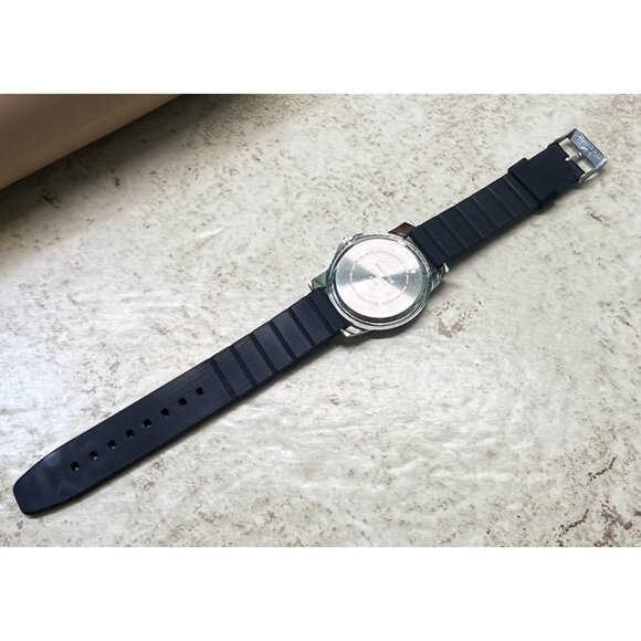 Modern Black Silicone Watch Unisex Quartz Water Resistant Silver Tone - Picture 5 of 8